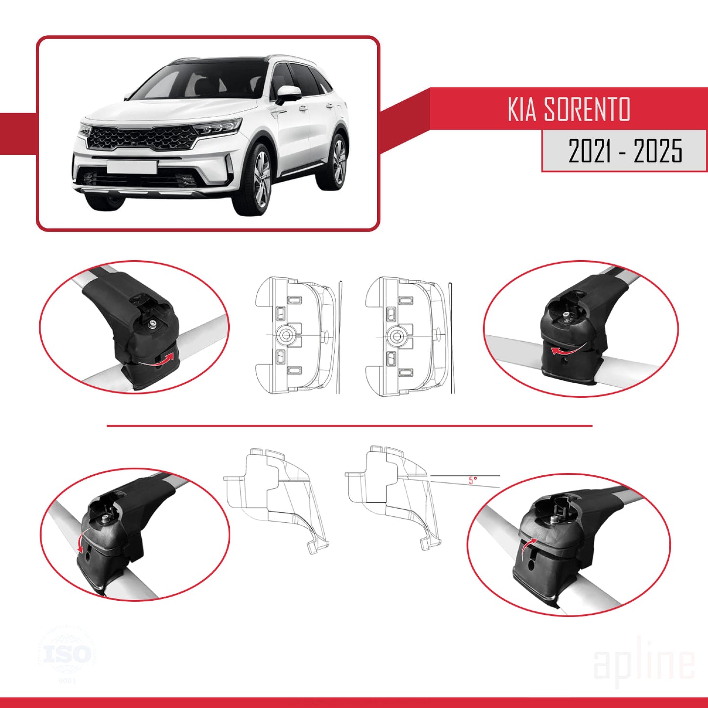 Compatible with Kia Sorento 4 (MQ4) 2021-2025 ACE-2 Car Roof Rack Cross Bar Grey Aluminium 2 Bars