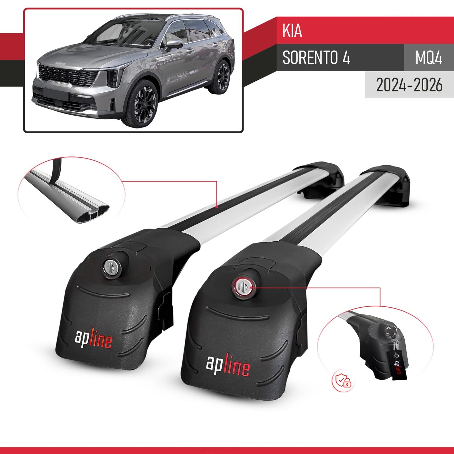 Compatible con Kia Sorento 4 (MQ4) 2021-2025 ACE-2 Barras de Techo Auto Portaequipajes Barras Transversales Gris Aluminio 2 Barras