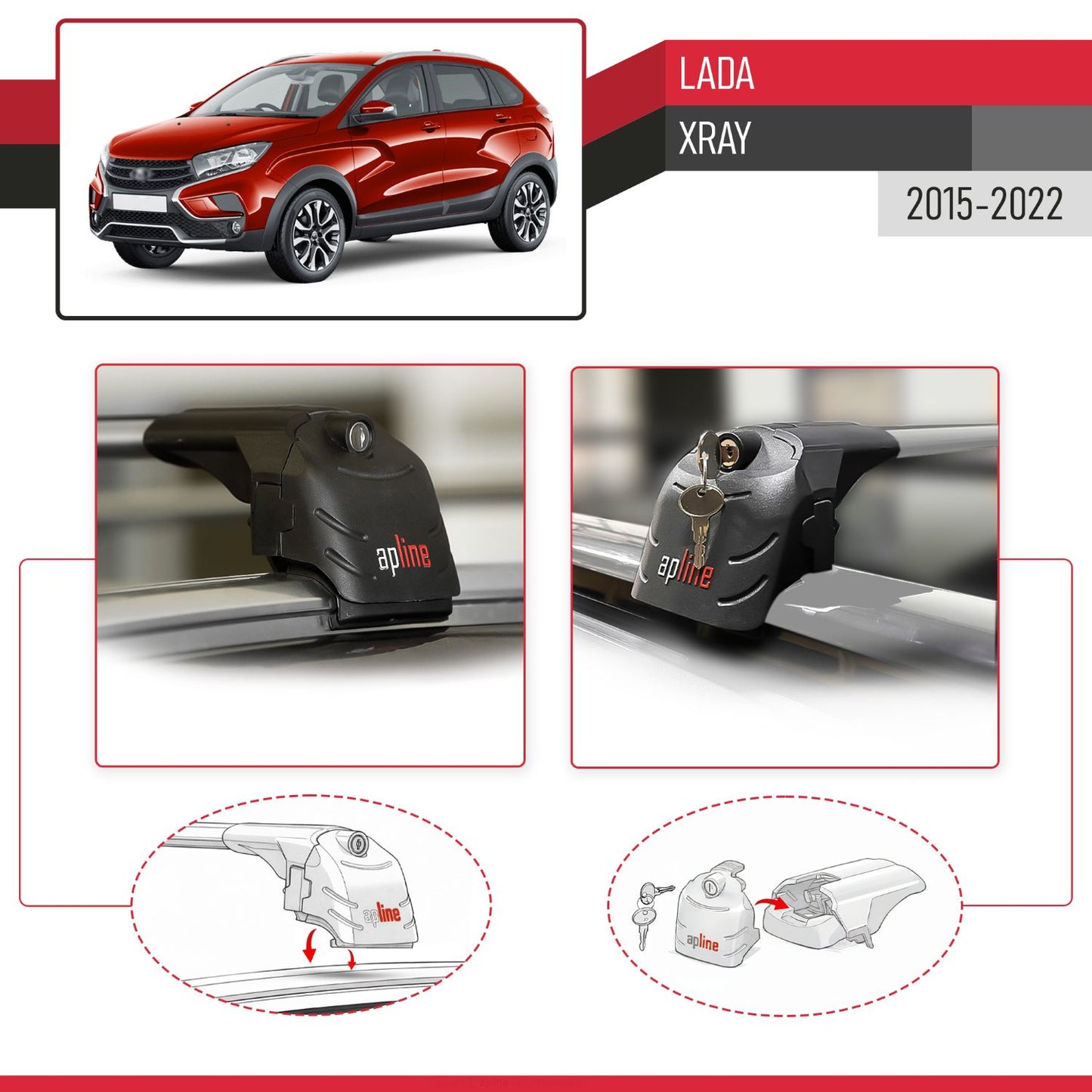 Compatible con Lada Xray 2015-2022 ACE-2 Barras de Techo Auto Portaequipajes Barras Transversales Gris Aluminio 2 Barras