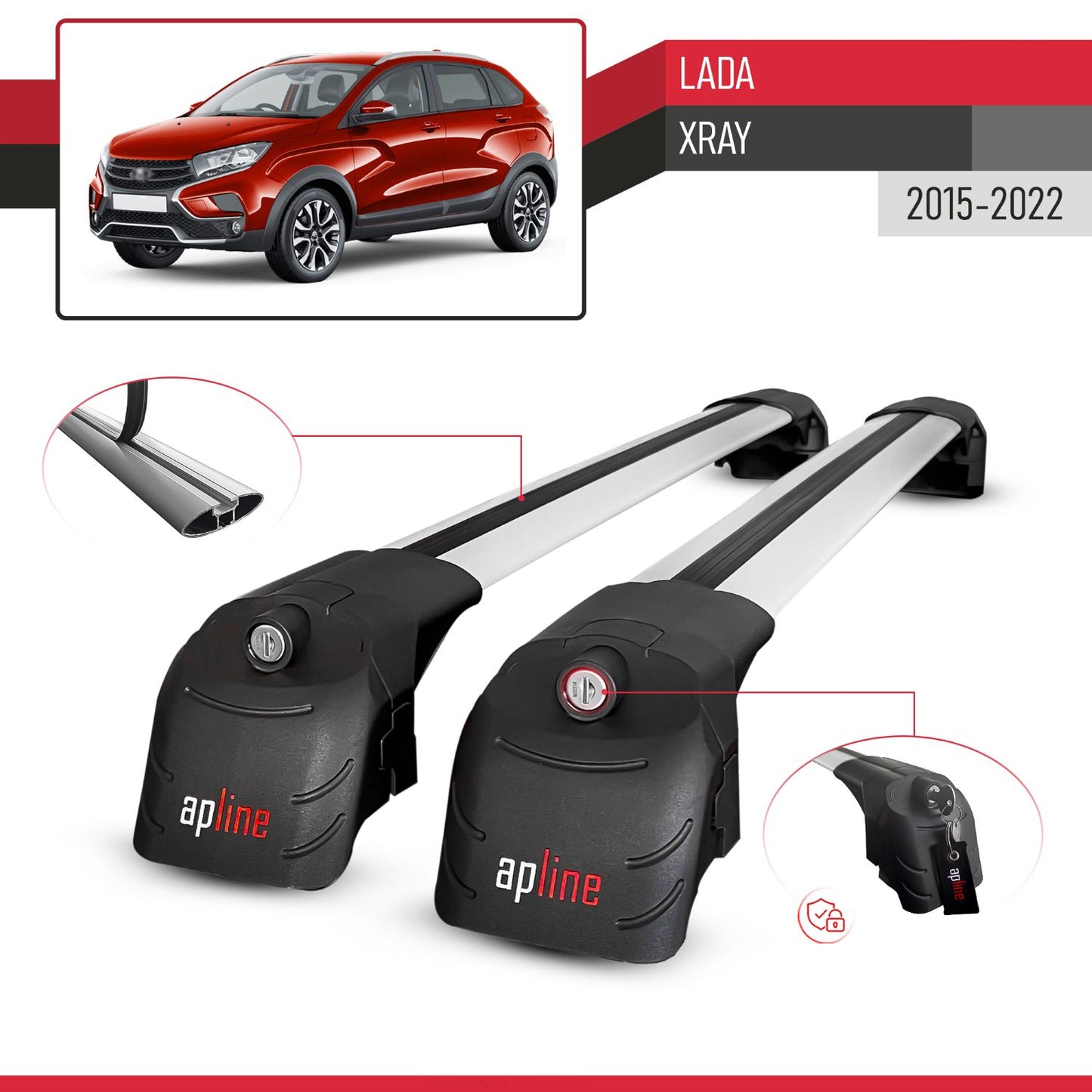 Compatible con Lada Xray 2015-2022 ACE-2 Barras de Techo Auto Portaequipajes Barras Transversales Gris Aluminio 2 Barras
