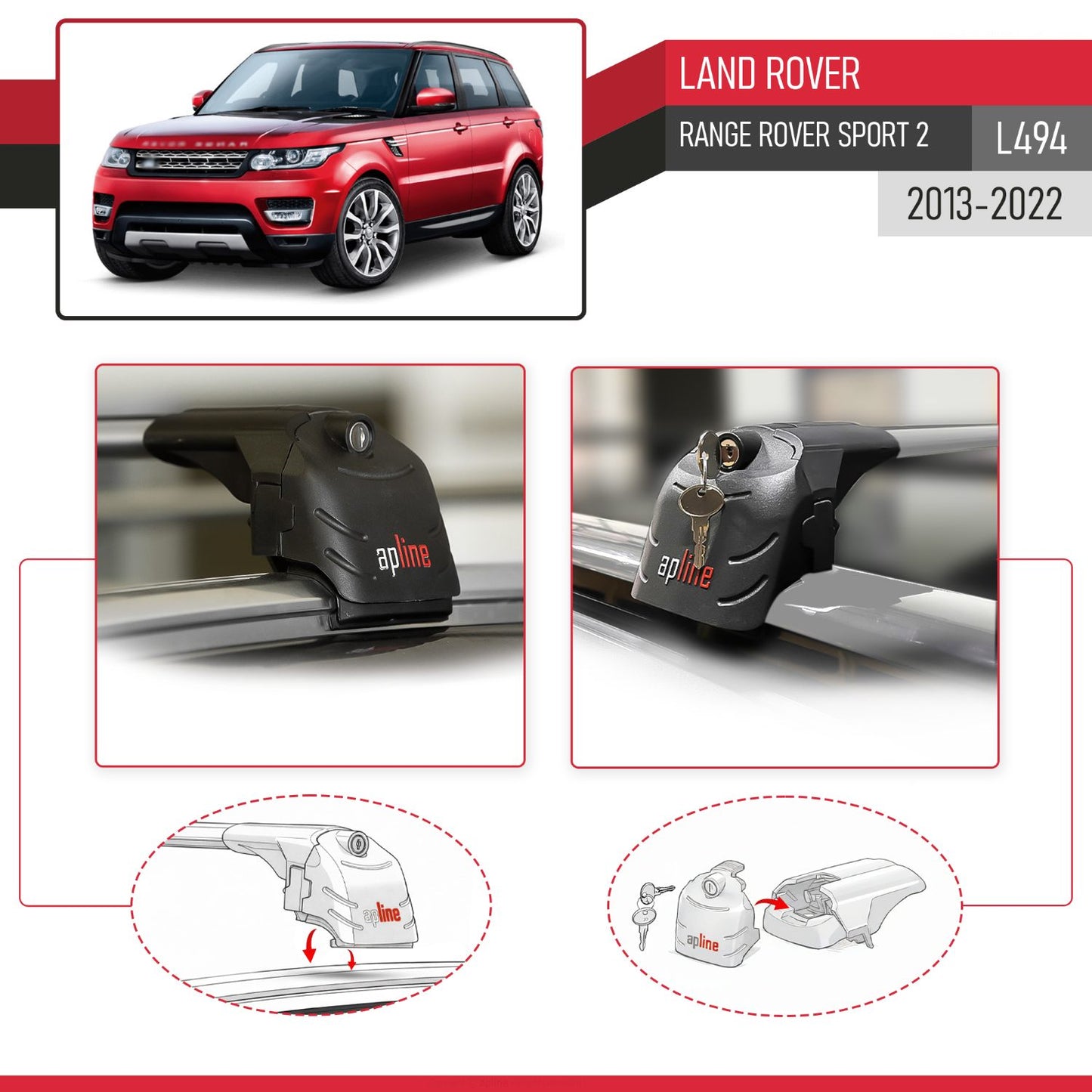 Compatible con Land Rover Range Rover Sport 2 (L494) 2014-2022 ACE-2 Barras de Techo Auto Portaequipajes Barras Transversales Gris Aluminio 2 Barras