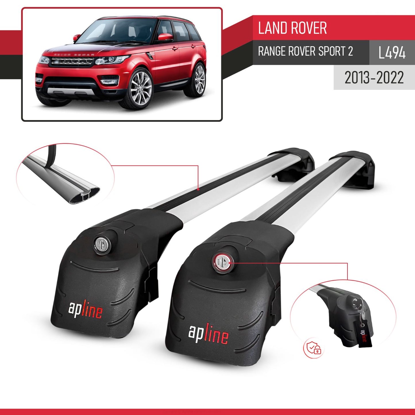 Compatible con Land Rover Range Rover Sport 2 (L494) 2014-2022 ACE-2 Barras de Techo Auto Portaequipajes Barras Transversales Gris Aluminio 2 Barras