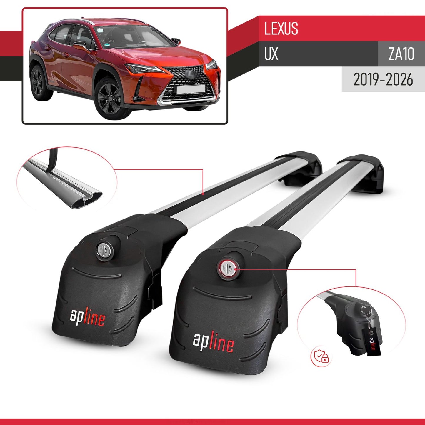 Compatible con Lexus UX (ZA10) 2019-2025 ACE-2 Barras de Techo Auto Portaequipajes Barras Transversales Gris Aluminio 2 Barras