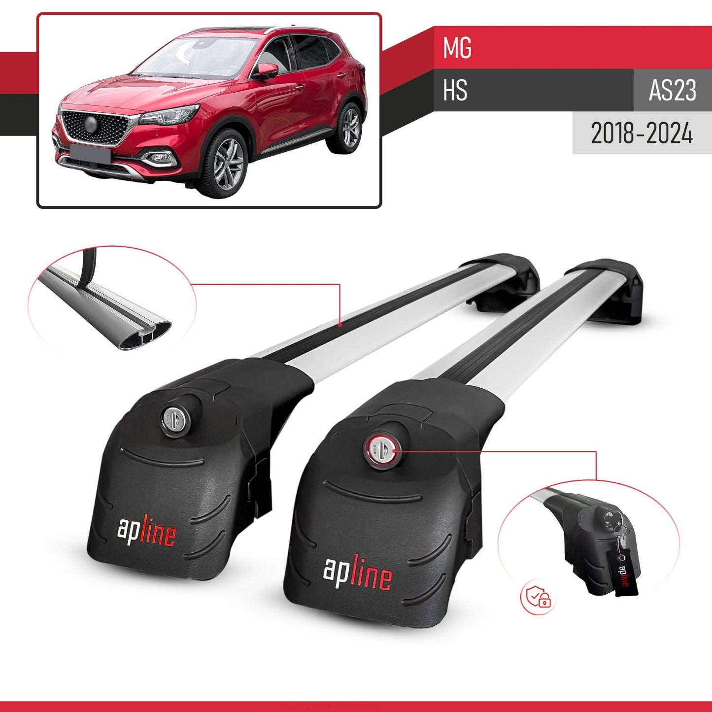 Compatible con MG HS (AS23) 2018-2024 ACE-2 Barras de Techo Auto Portaequipajes Barras Transversales Gris Aluminio 2 Barras