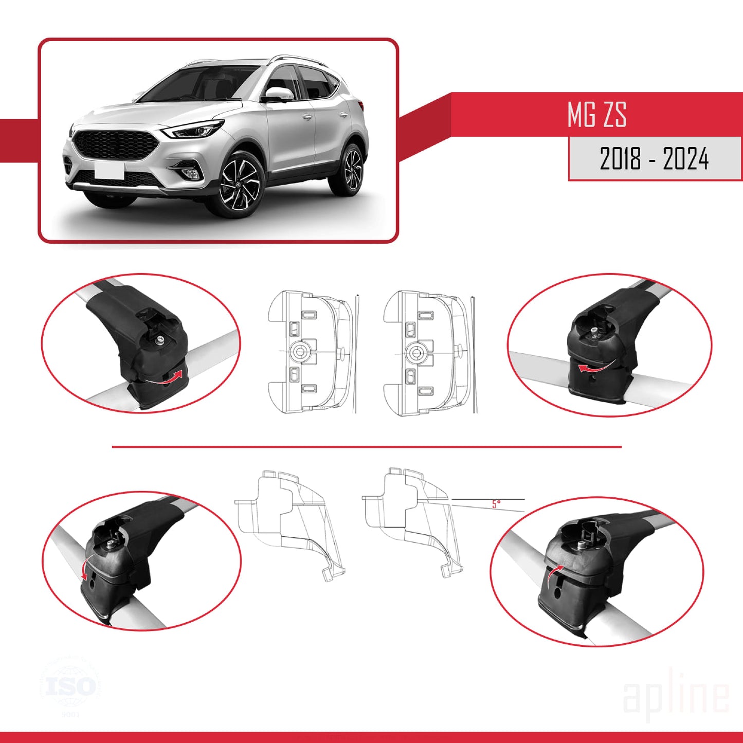 Compatible avec MG ZS 2018-2024 ACE-2 Barres de Toit Railing Porte-Bagages de Voiture Gris Aluminium 2 Barres