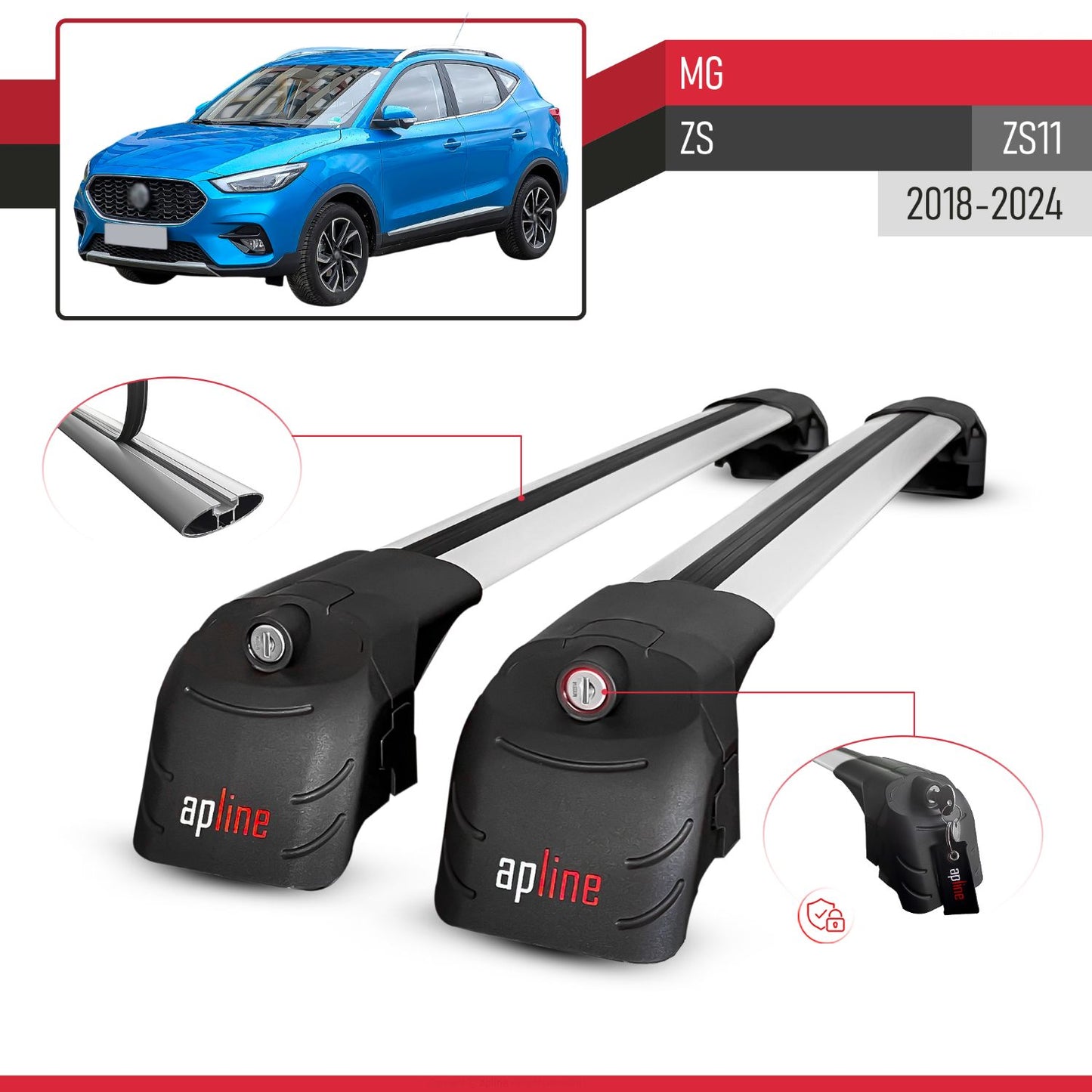 Compatible con MG ZS 2018-2024 ACE-2 Barras de Techo Auto Portaequipajes Barras Transversales Gris Aluminio 2 Barras