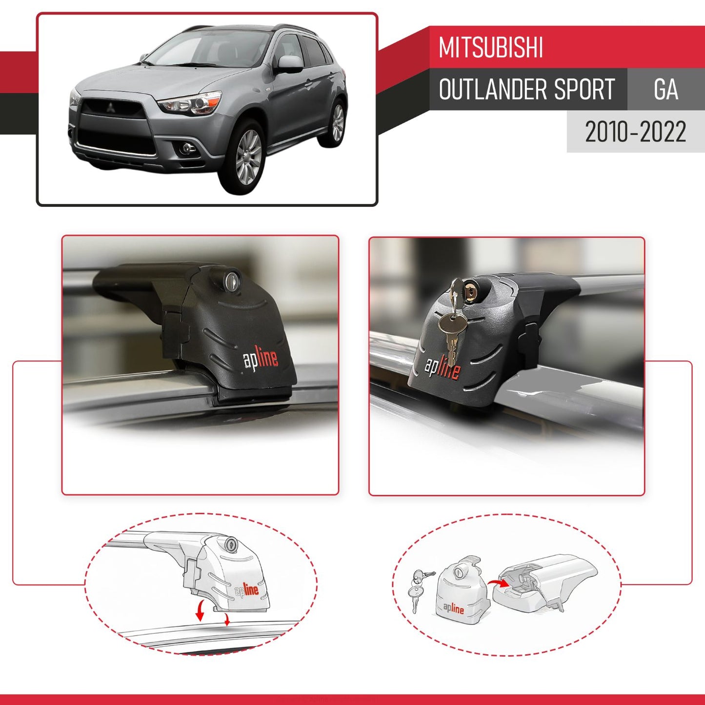 Compatible con Mitsubishi Outlander Sport (GA) 2010-2022 ACE-2 Barras de Techo Auto Portaequipajes Barras Transversales Gris Aluminio 2 Barras