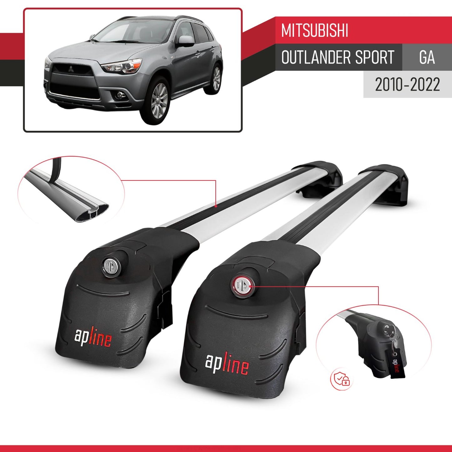 Compatible con Mitsubishi Outlander Sport (GA) 2010-2022 ACE-2 Barras de Techo Auto Portaequipajes Barras Transversales Gris Aluminio 2 Barras