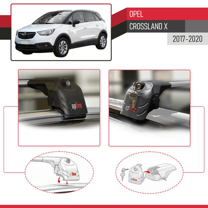 Compatible con Opel Crossland X 2017-2020 ACE-2 Barras de Techo Auto Portaequipajes Barras Transversales Gris Aluminio 2 Barras