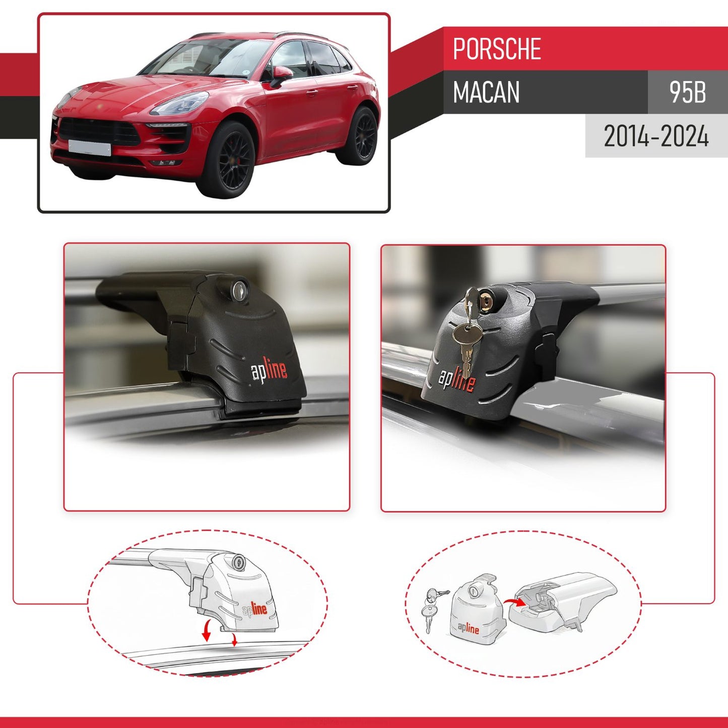 Compatible con Porsche Macan (95B) 2014-2024 ACE-2 Barras de Techo Auto Portaequipajes Barras Transversales Gris Aluminio 2 Barras
