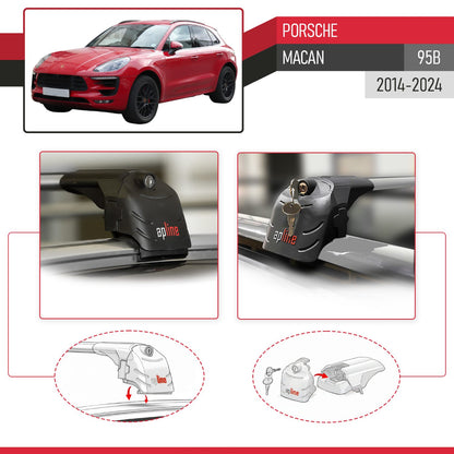 Compatible con Porsche Macan (95B) 2014-2024 ACE-2 Barras de Techo Auto Portaequipajes Barras Transversales Gris Aluminio 2 Barras