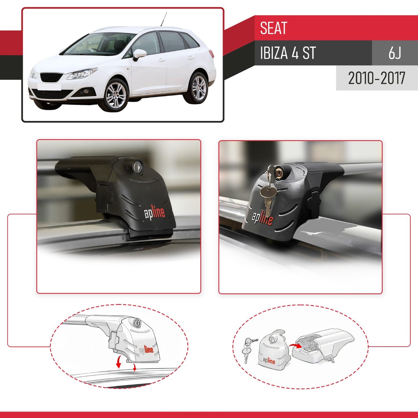 Compatible con Seat Ibiza 4 (6J) ST 2010-2017 ACE-2 Barras de Techo Auto Portaequipajes Barras Transversales Gris Aluminio 2 Barras