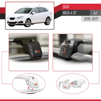 Compatible con Seat Ibiza 4 (6J) ST 2010-2017 ACE-2 Barras de Techo Auto Portaequipajes Barras Transversales Gris Aluminio 2 Barras