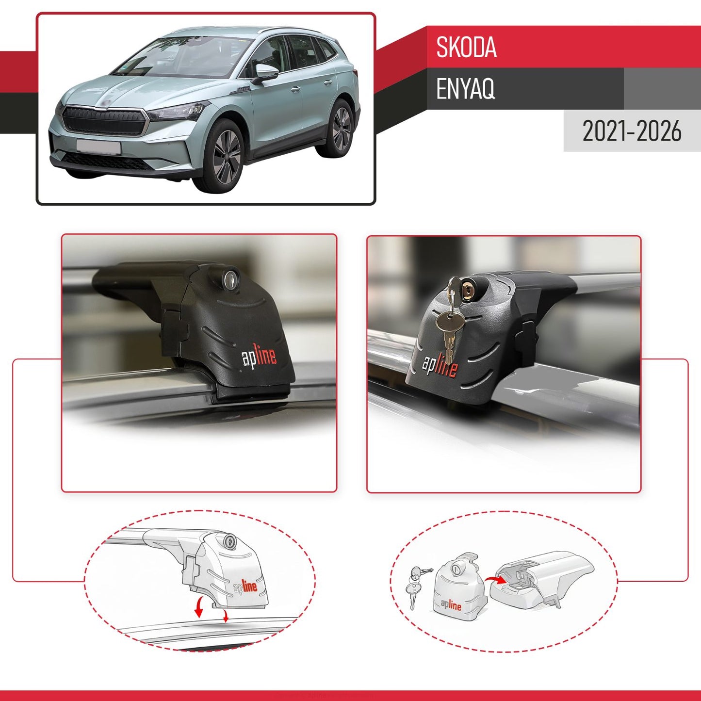 Compatible con Skoda Enyaq 2021-2025 ACE-2 Barras de Techo Auto Portaequipajes Barras Transversales Gris Aluminio 2 Barras