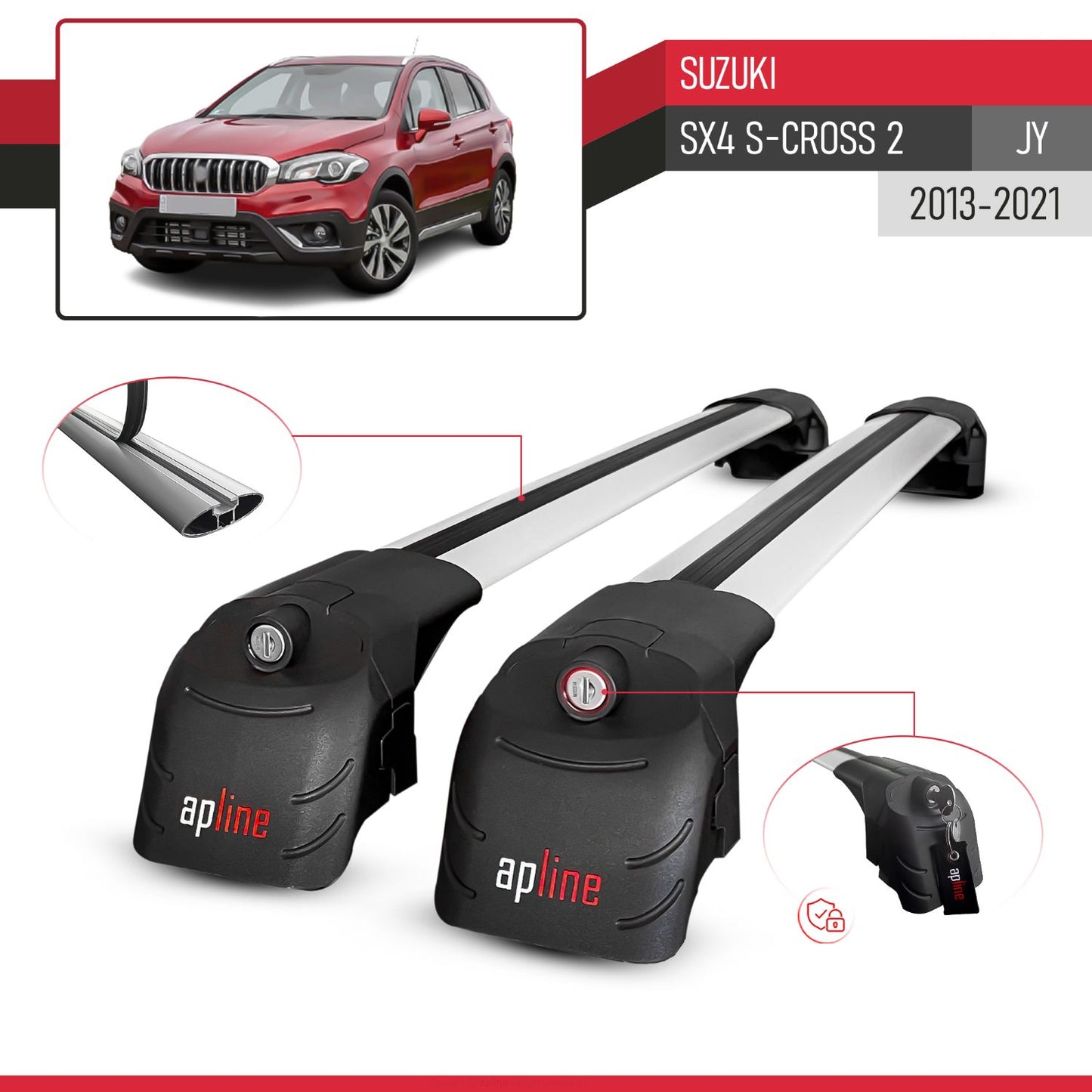 Compatible con Suzuki SX4 S-Cross 3 (JYB) 2013-2021 ACE-2 Barras de Techo Auto Portaequipajes Barras Transversales Gris Aluminio 2 Barras