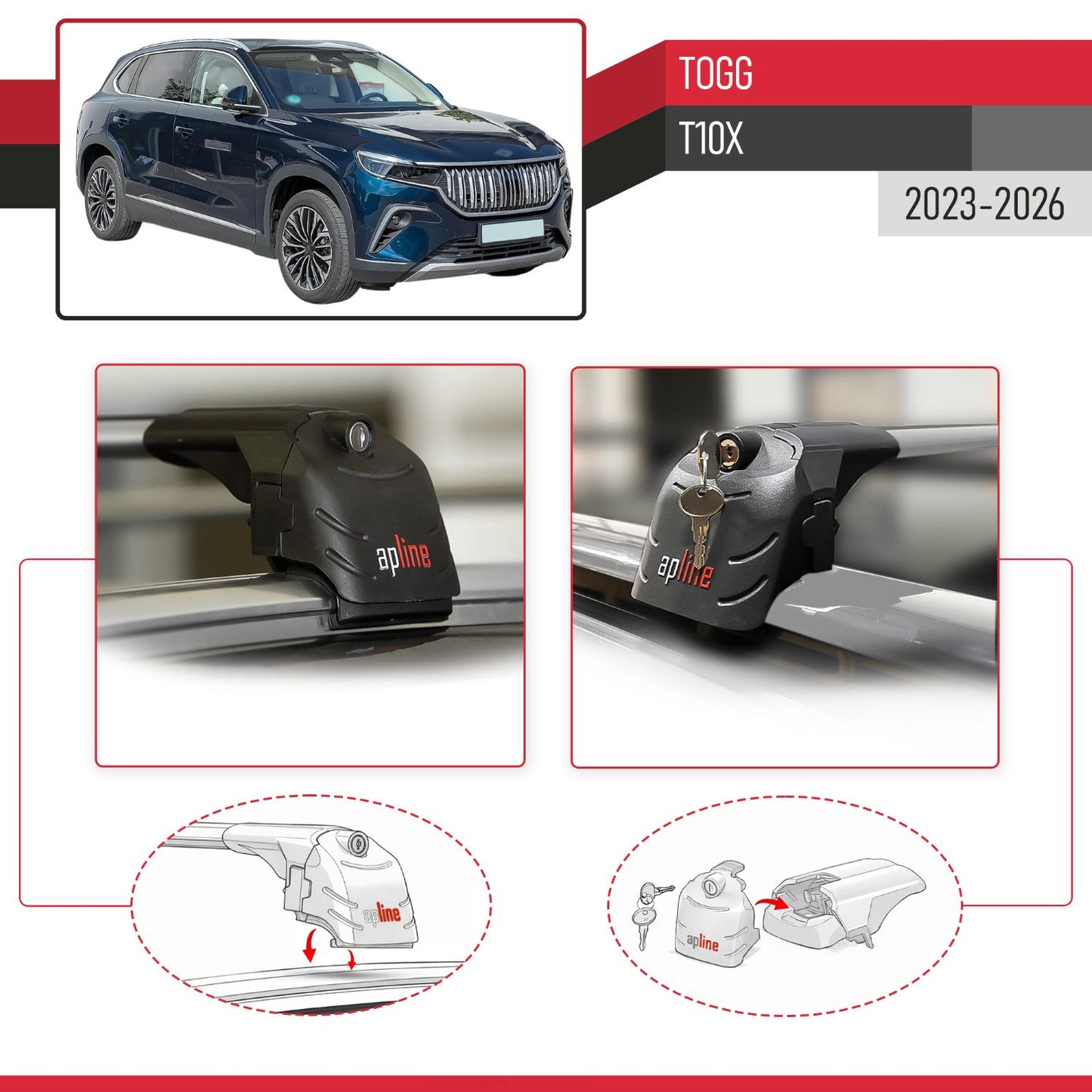 Compatible con Togg T10X 2023-2025 ACE-2 Barras de Techo Auto Portaequipajes Barras Transversales Gris Aluminio 2 Barras