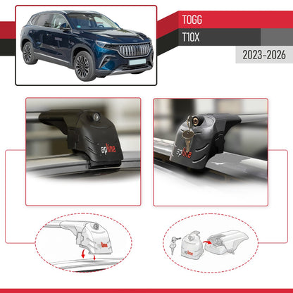 Compatible con Togg T10X 2023-2025 ACE-2 Barras de Techo Auto Portaequipajes Barras Transversales Gris Aluminio 2 Barras