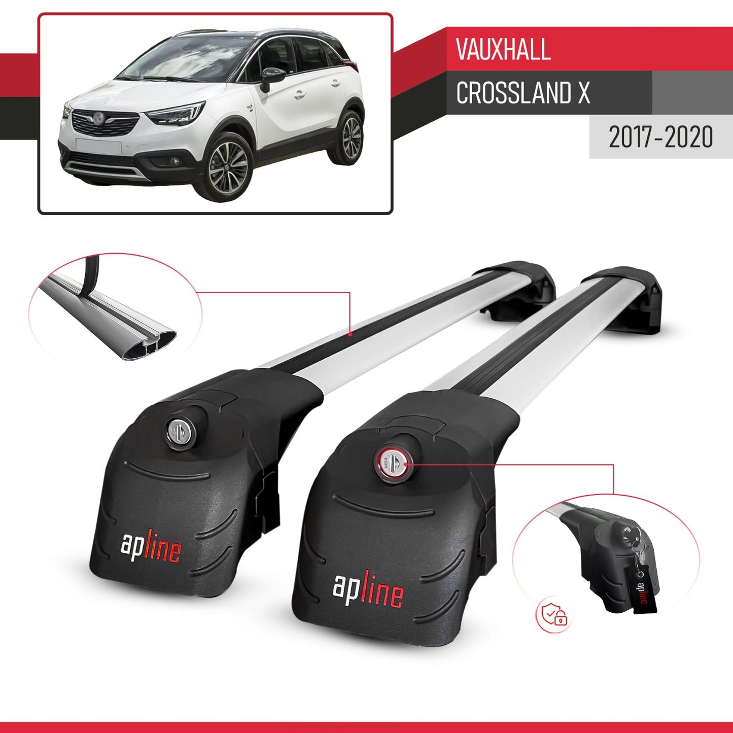 Compatible con Vauxhall Crossland X 2017-2020 ACE-2 Barras de Techo Auto Portaequipajes Barras Transversales Gris Aluminio 2 Barras