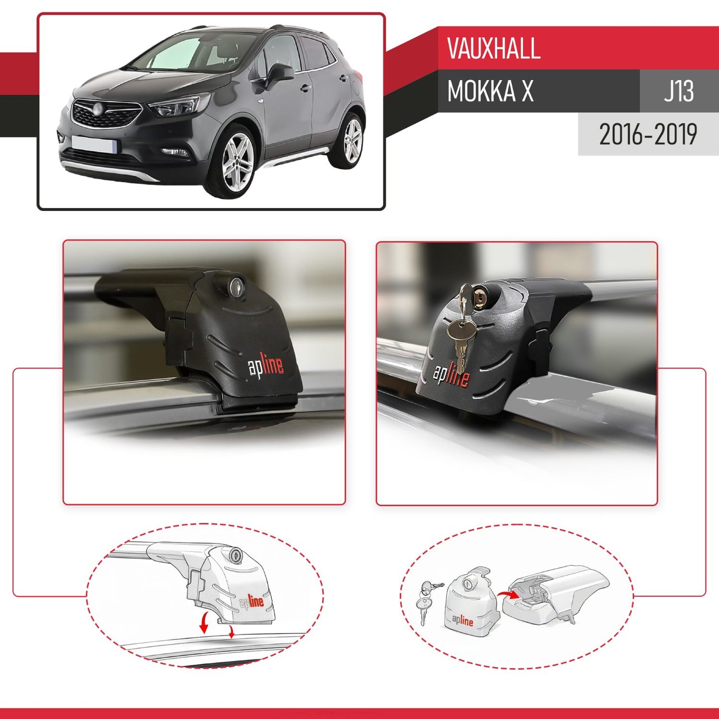 Compatible con Vauxhall Mokka X (J13) 2016-2019 ACE-2 Barras de Techo Auto Portaequipajes Barras Transversales Gris Aluminio 2 Barras