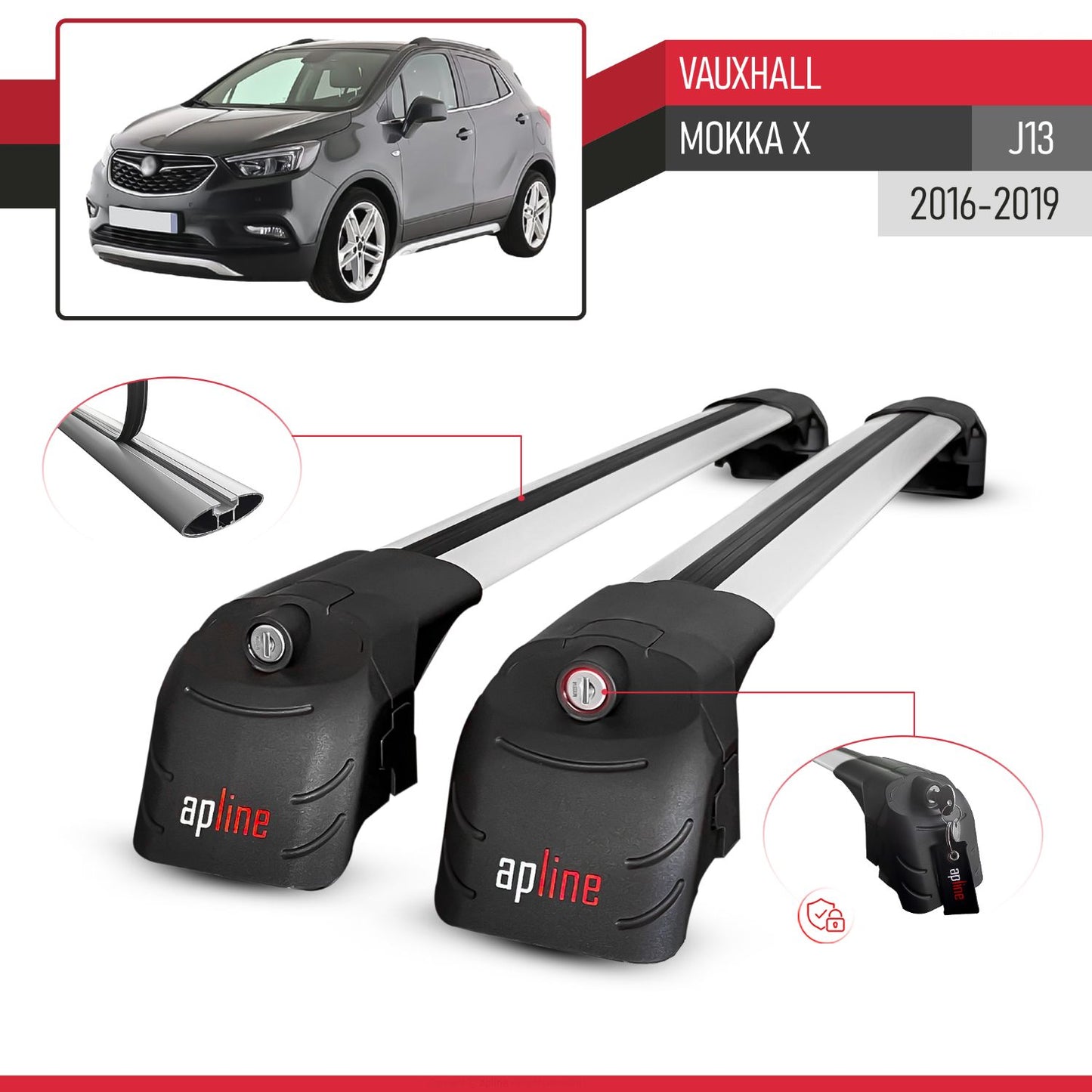 Compatible con Vauxhall Mokka X (J13) 2016-2019 ACE-2 Barras de Techo Auto Portaequipajes Barras Transversales Gris Aluminio 2 Barras