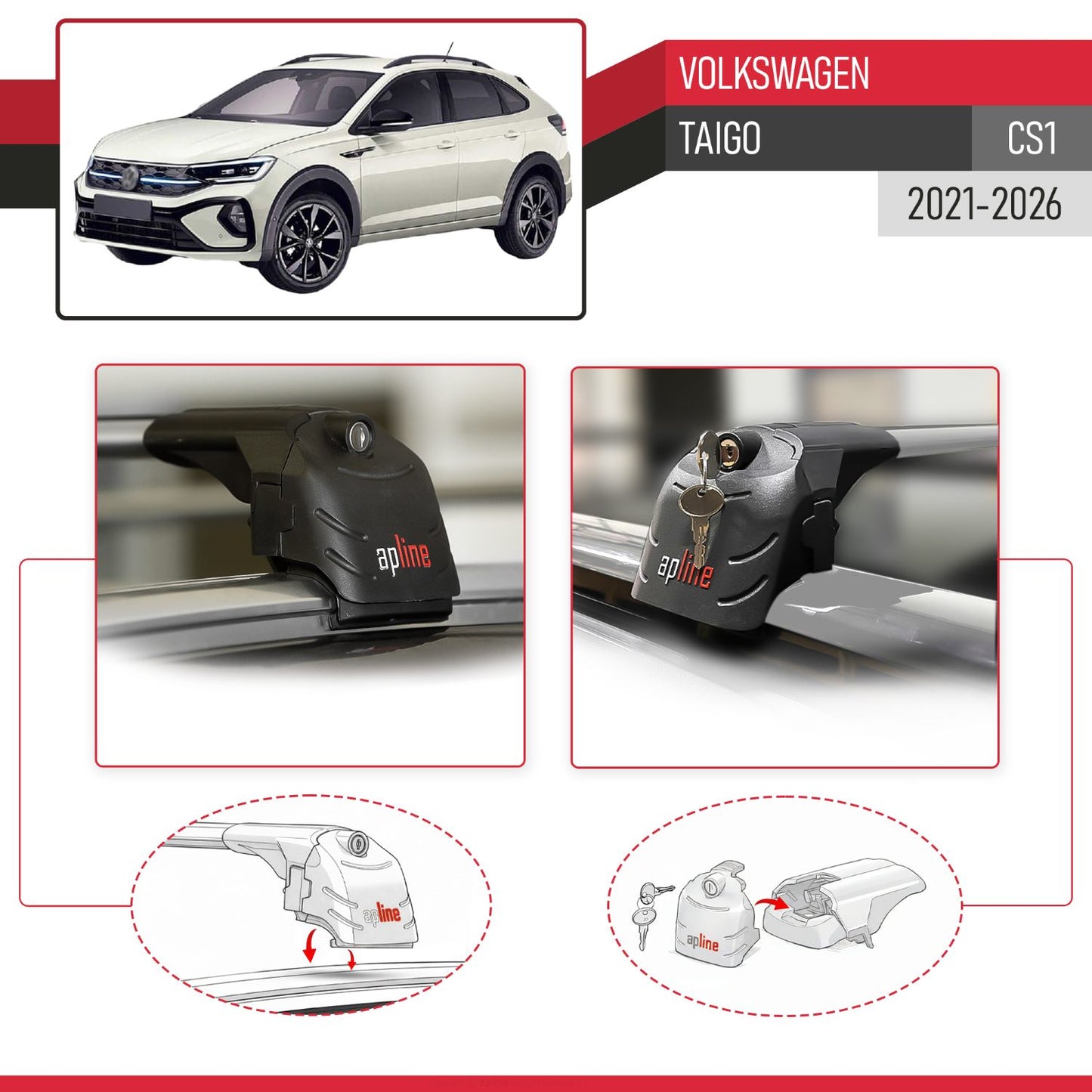 Compatible con Volkswagen Taigo (CS1) 2021-2025 ACE-2 Barras de Techo Auto Portaequipajes Barras Transversales Gris Aluminio 2 Barras