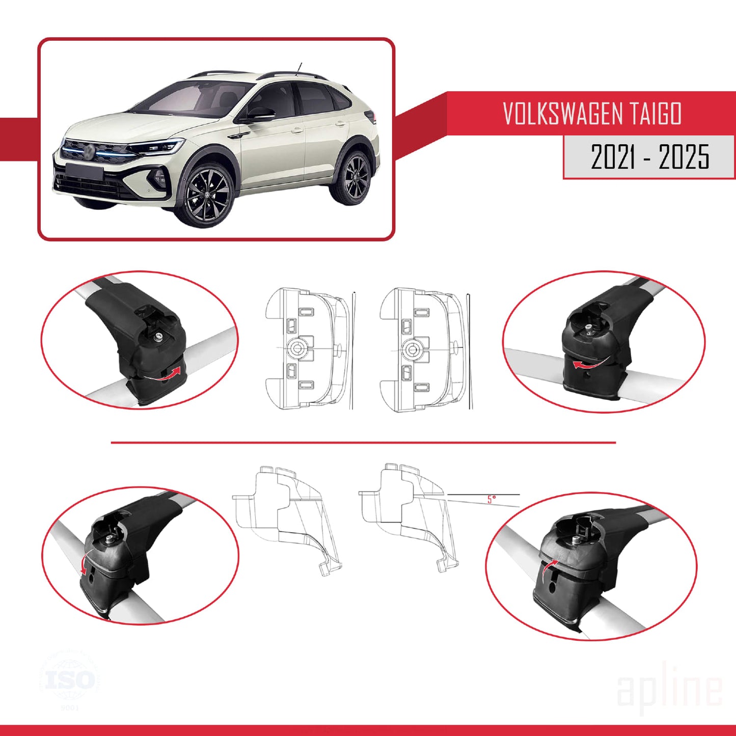 Compatible avec Volkswagen Taigo (CS1) 2021-2025 ACE-2 Barres de Toit Railing Porte-Bagages de Voiture Gris Aluminium 2 Barres