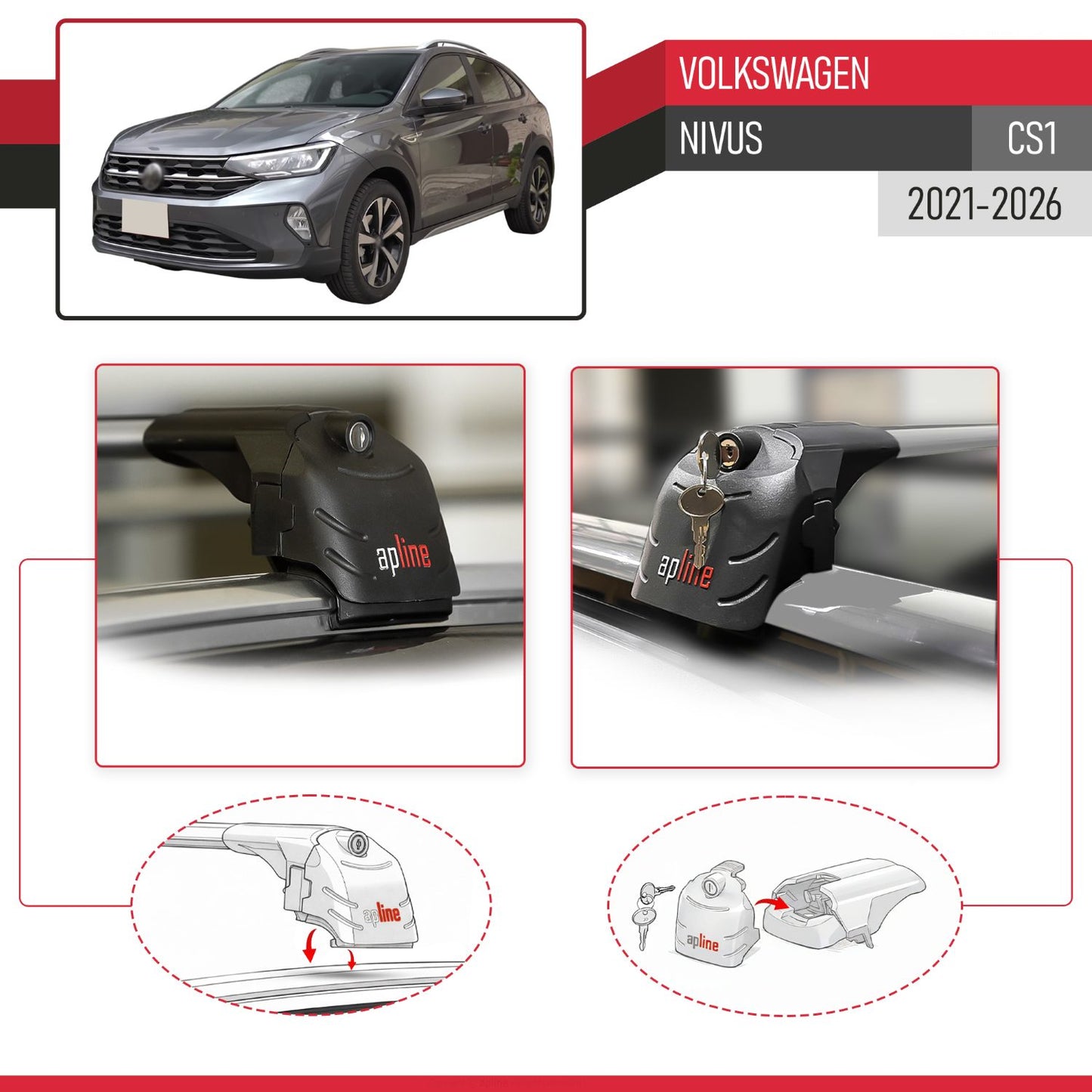 Compatible con Volkswagen Nivus (CS1) 2021-2025 ACE-2 Barras de Techo Auto Portaequipajes Barras Transversales Gris Aluminio 2 Barras