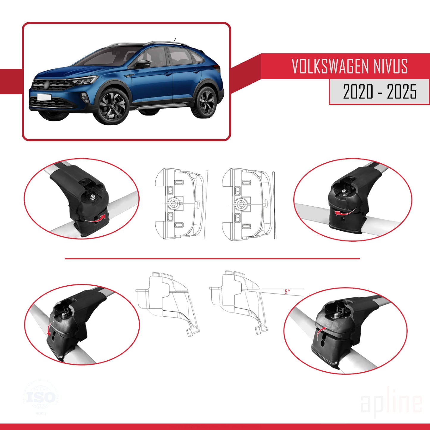 Compatible avec Volkswagen Nivus (CS1) 2021-2025 ACE-2 Barres de Toit Railing Porte-Bagages de Voiture Gris Aluminium 2 Barres