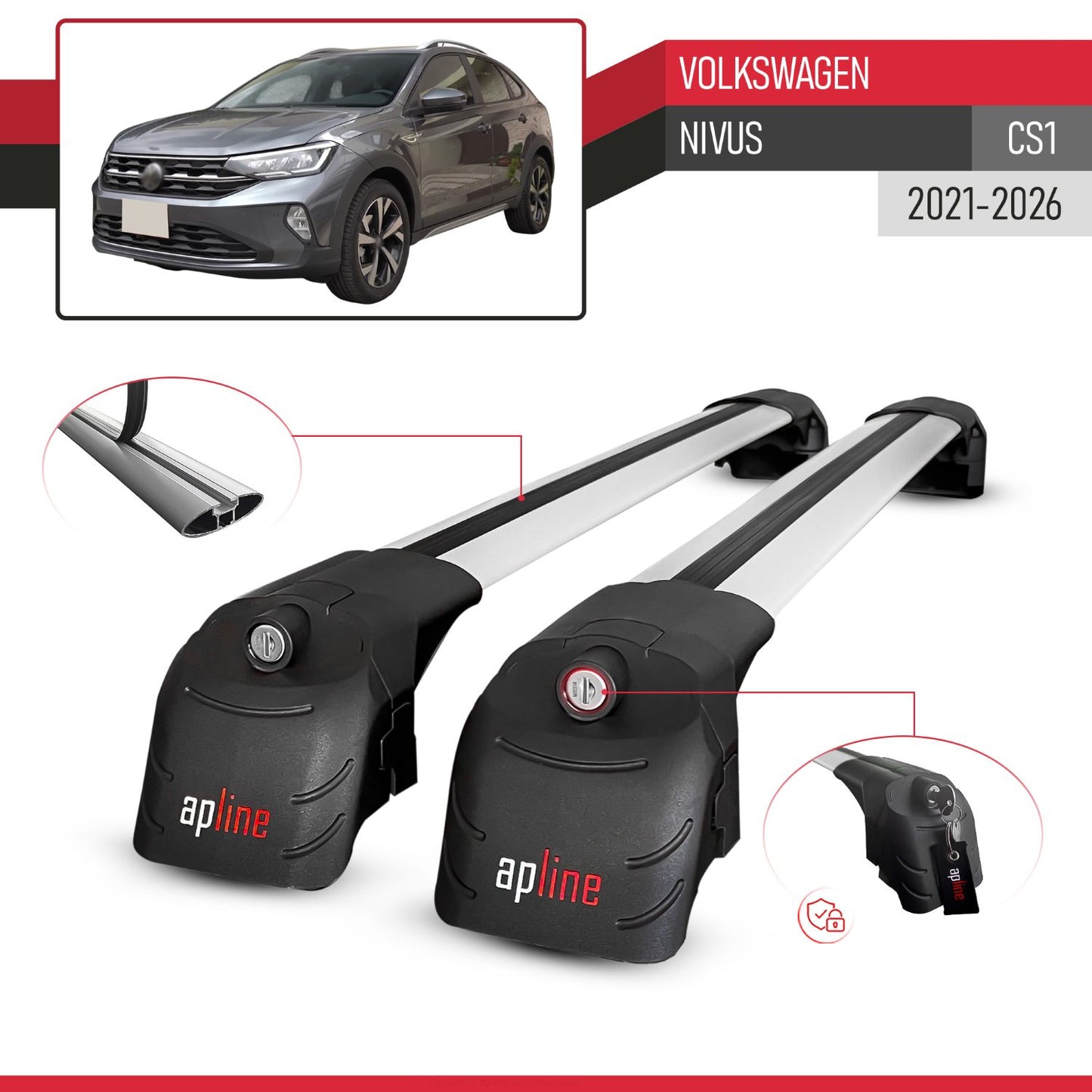Compatible con Volkswagen Nivus (CS1) 2021-2025 ACE-2 Barras de Techo Auto Portaequipajes Barras Transversales Gris Aluminio 2 Barras
