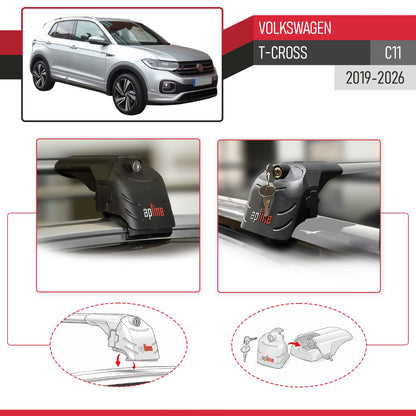 Compatible con Volkswagen T-Cross (C11) 2019-2025 ACE-2 Barras de Techo Auto Portaequipajes Barras Transversales Gris Aluminio 2 Barras
