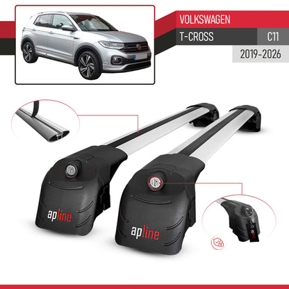 Compatible con Volkswagen T-Cross (C11) 2019-2025 ACE-2 Barras de Techo Auto Portaequipajes Barras Transversales Gris Aluminio 2 Barras
