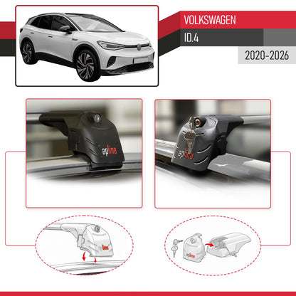 Compatible con Volkswagen ID.4 2020-2025 ACE-2 Barras de Techo Auto Portaequipajes Barras Transversales Gris Aluminio 2 Barras