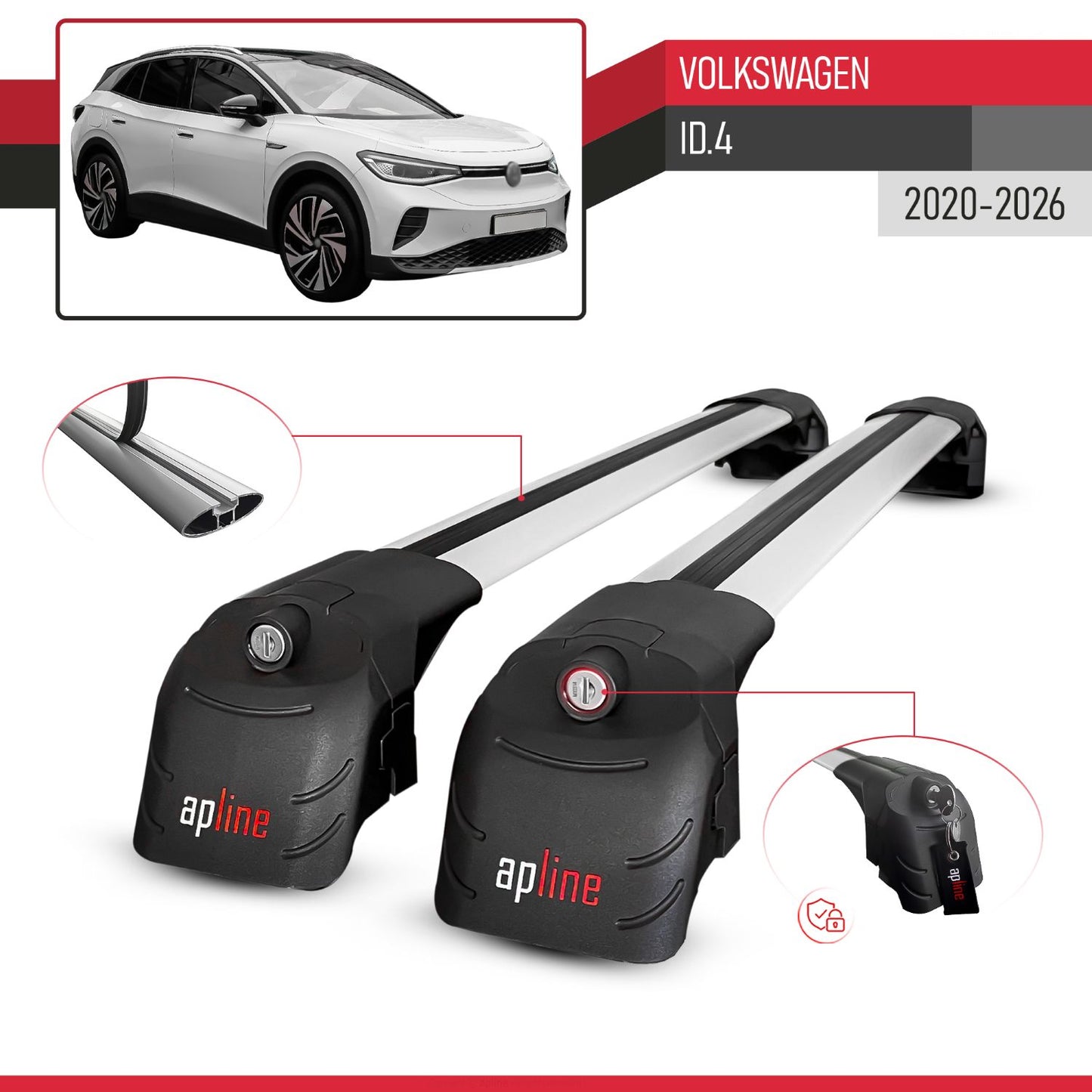 Compatible con Volkswagen ID.4 2020-2025 ACE-2 Barras de Techo Auto Portaequipajes Barras Transversales Gris Aluminio 2 Barras