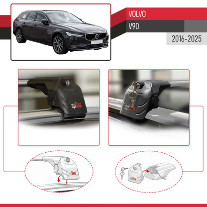 Compatible con Volvo V90 2017-2025 ACE-2 Barras de Techo Auto Portaequipajes Barras Transversales Gris Aluminio 2 Barras