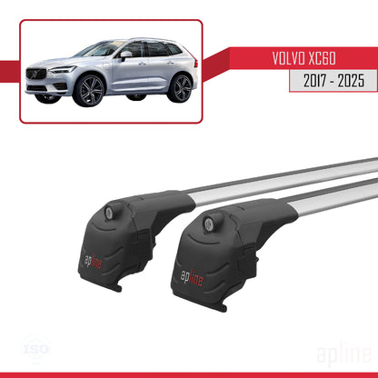 Compatible avec Volvo XC60 II 2017-2025 ACE-2 Barres de Toit Railing Porte-Bagages de Voiture Gris Aluminium 2 Barres