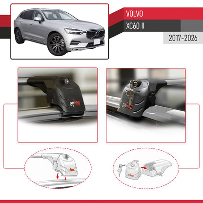 Compatible con Volvo XC60 II 2017-2025 ACE-2 Barras de Techo Auto Portaequipajes Barras Transversales Gris Aluminio 2 Barras