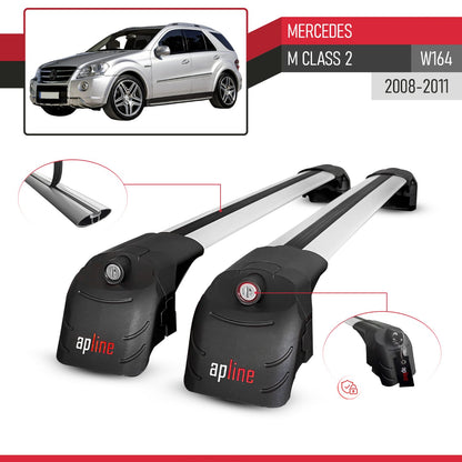 Compatible con Mercedes Clase M 2 (W164) Post-Facelift 2008-2011 ACE-2 Barras de Techo Auto Portaequipajes Barras Transversales Gris Aluminio 2 Barras