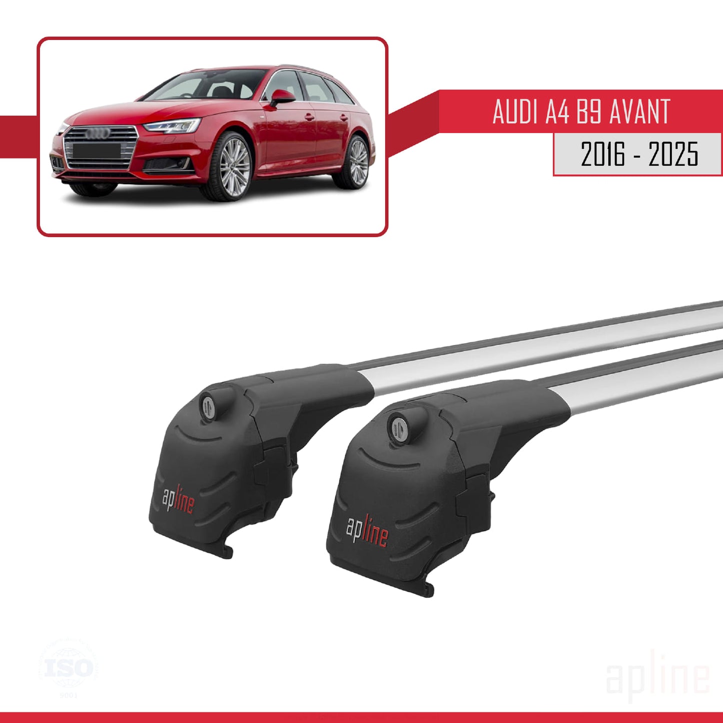 Compatibile con A4 (B9) Avant 2016-2025 ACE-2 Barre portatutto per auto Portapacchi Alluminio grigio 2 barre
