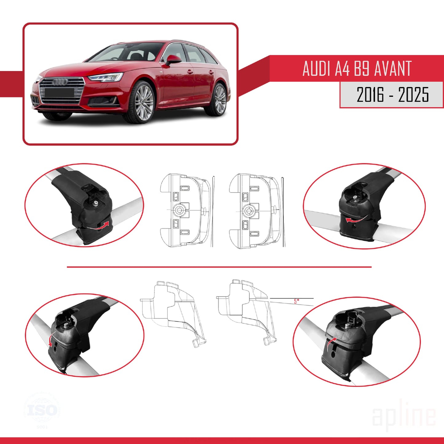 Compatibile con A4 (B9) Avant 2016-2025 ACE-2 Barre portatutto per auto Portapacchi Alluminio grigio 2 barre