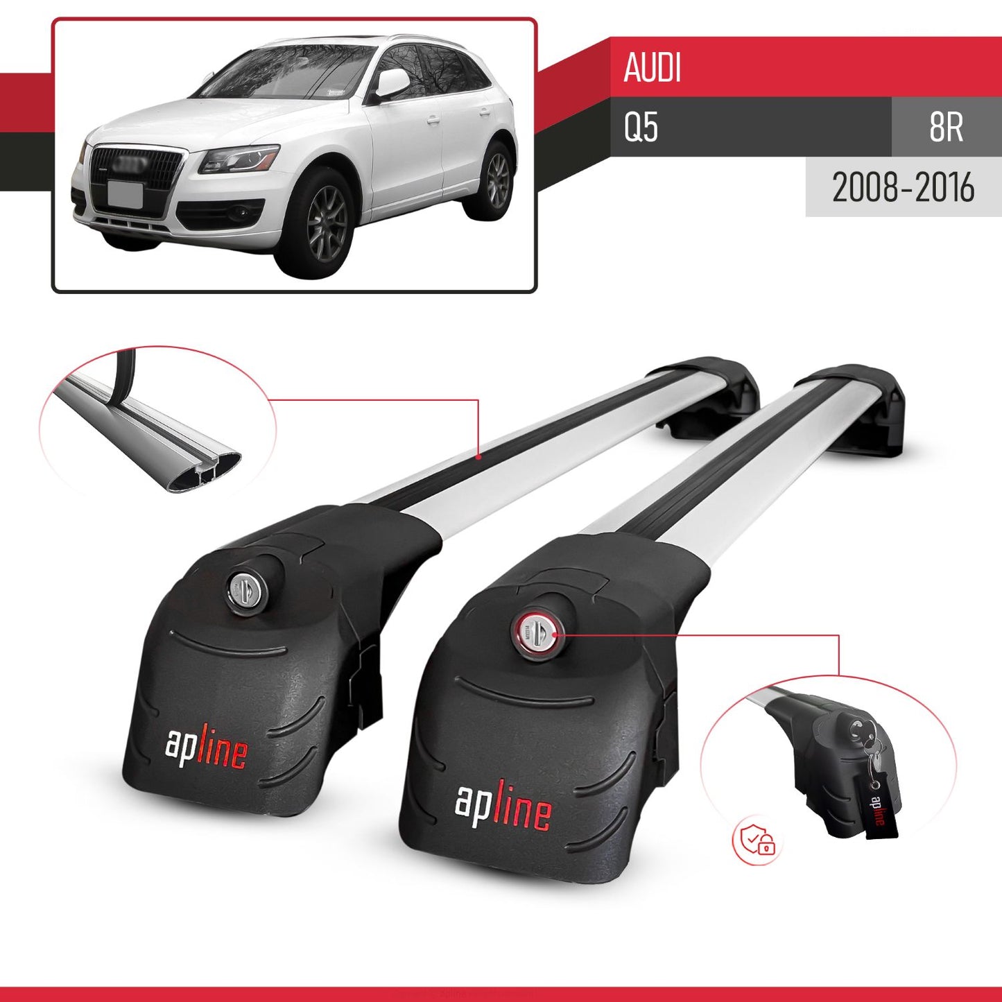Compatible con Q5 (8R) 2009-2016 ACE-2 Barras de Techo Auto Portaequipajes Barras Transversales Gris Aluminio 2 Barras