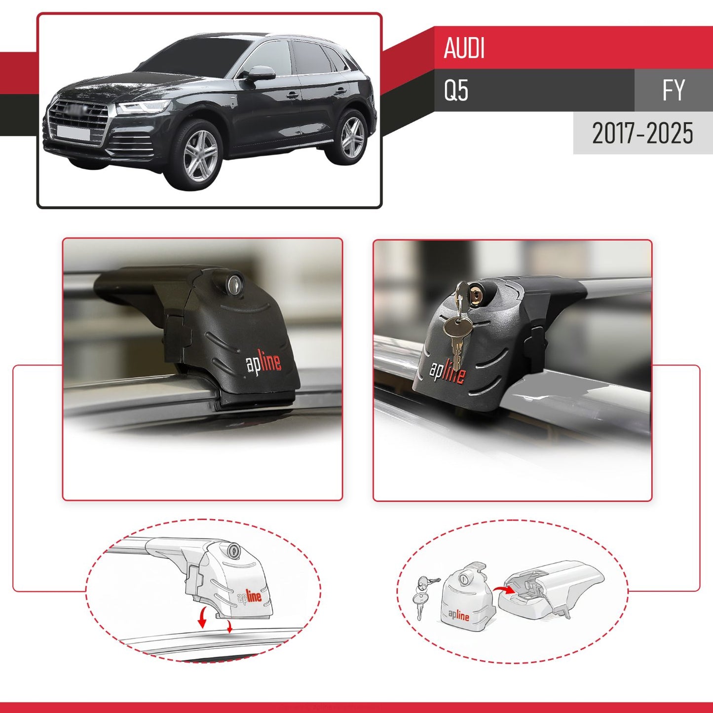 Compatible con Q5 (FY) 2017-2024 ACE-2 Barras de Techo Auto Portaequipajes Barras Transversales Gris Aluminio 2 Barras