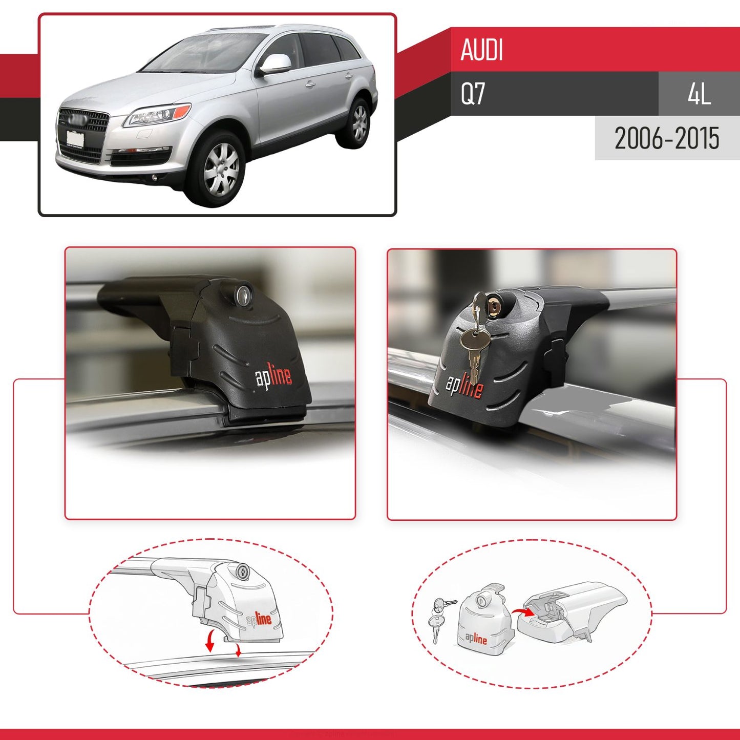 Compatible con Q7 (4L) 2006-2015 ACE-2 Barras de Techo Auto Portaequipajes Barras Transversales Gris Aluminio 2 Barras