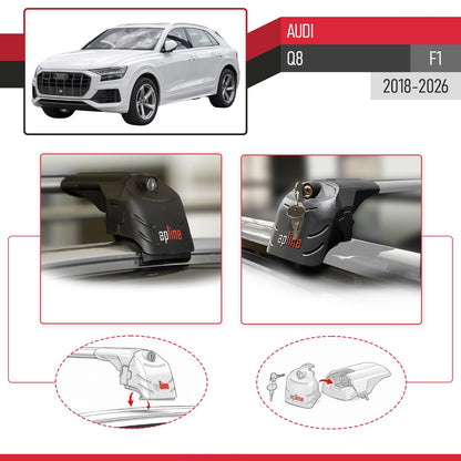 Compatible con Q8 (F1) 2018-2025 ACE-2 Barras de Techo Auto Portaequipajes Barras Transversales Gris Aluminio 2 Barras