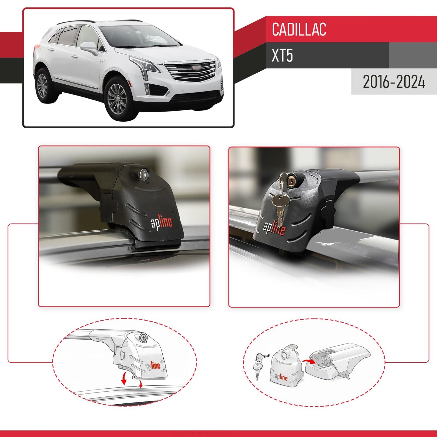 Compatible con Cadillac XT5 2017-2024 ACE-2 Barras de Techo Auto Portaequipajes Barras Transversales Gris Aluminio 2 Barras