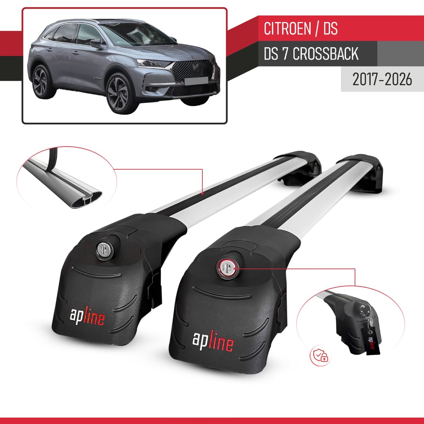 Compatible con Citroen/DS 7 Crossback 2018-2025 ACE-2 Barras de Techo Auto Portaequipajes Barras Transversales Gris Aluminio 2 Barras