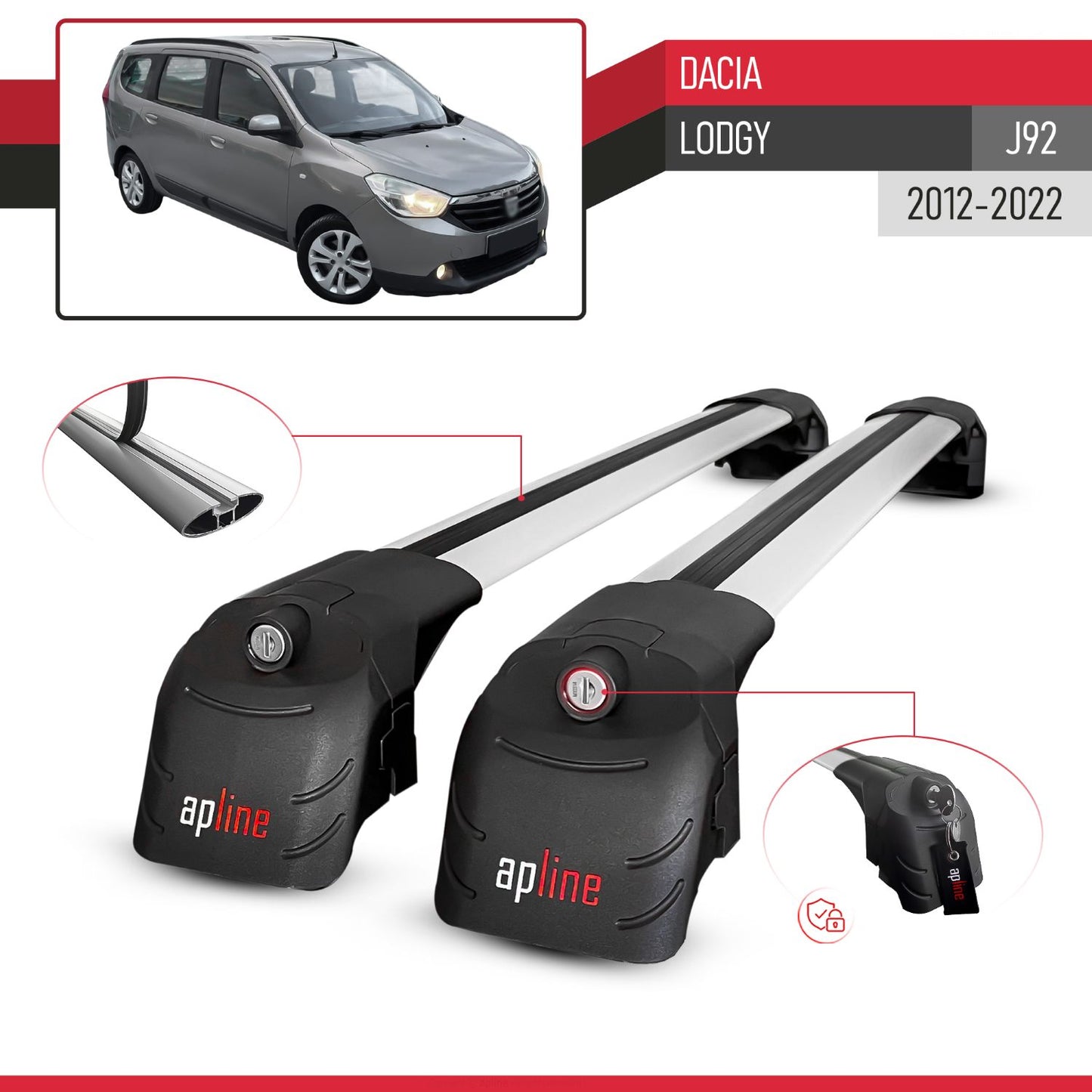 Compatible con Dacia Lodgy (J92) 2012-2022 ACE-2 Barras de Techo Auto Portaequipajes Barras Transversales Gris Aluminio 2 Barras