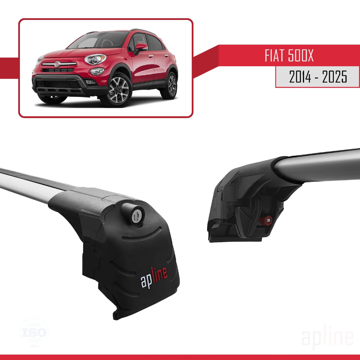 Compatibile con Fiat 500X 2014-2025 ACE-2 Barre Portatutto Portapacchi Auto Alluminio Grigio 2 Barre