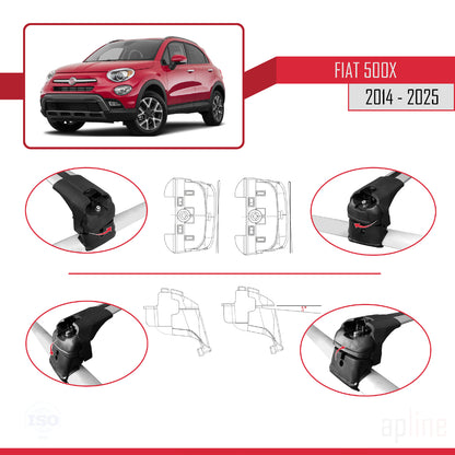 Compatibile con Fiat 500X 2014-2025 ACE-2 Barre Portatutto Portapacchi Auto Alluminio Grigio 2 Barre