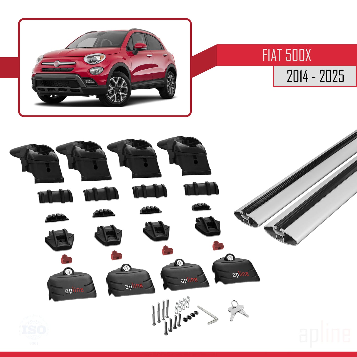 Compatibile con Fiat 500X 2014-2025 ACE-2 Barre Portatutto Portapacchi Auto Alluminio Grigio 2 Barre