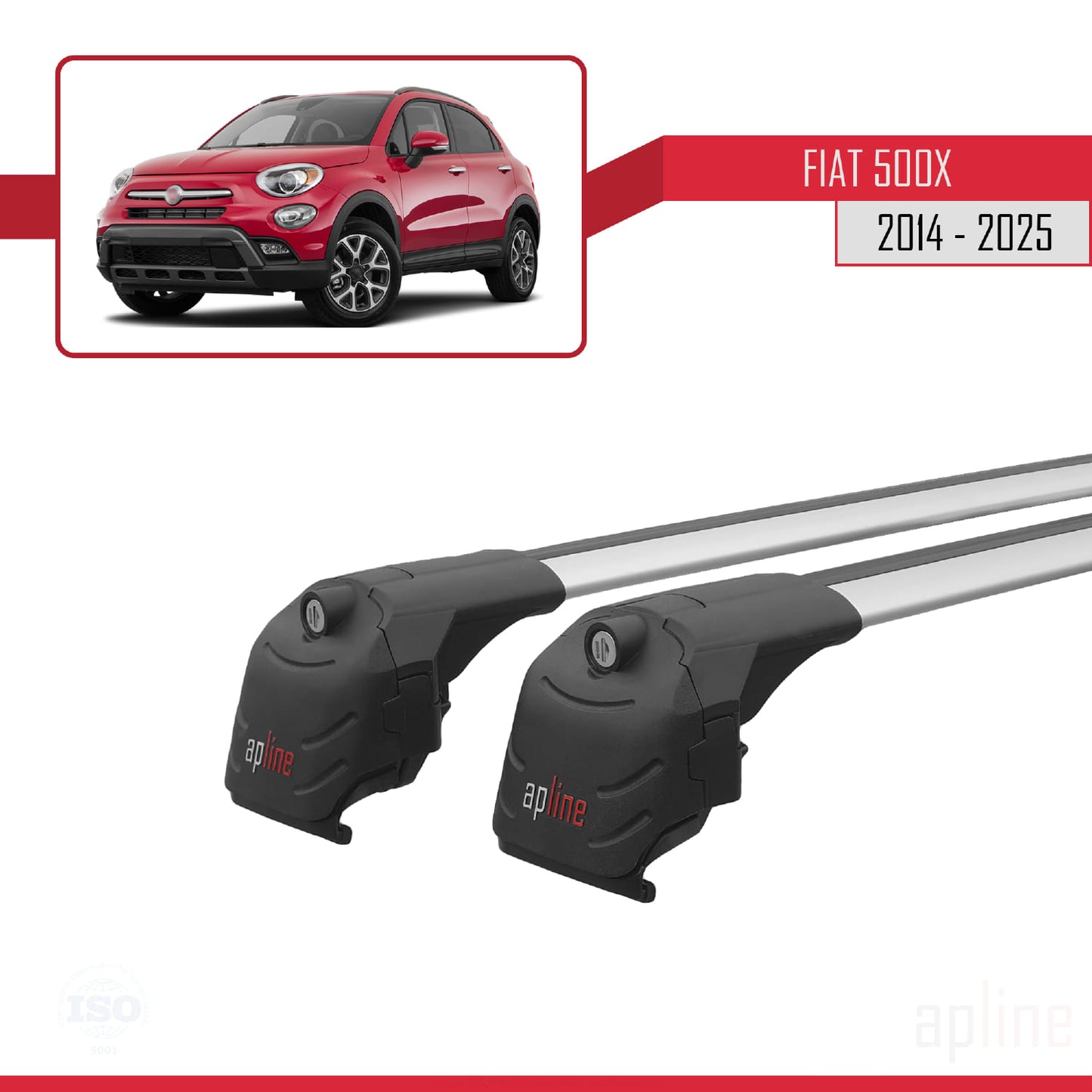 Compatibile con Fiat 500X 2014-2025 ACE-2 Barre Portatutto Portapacchi Auto Alluminio Grigio 2 Barre